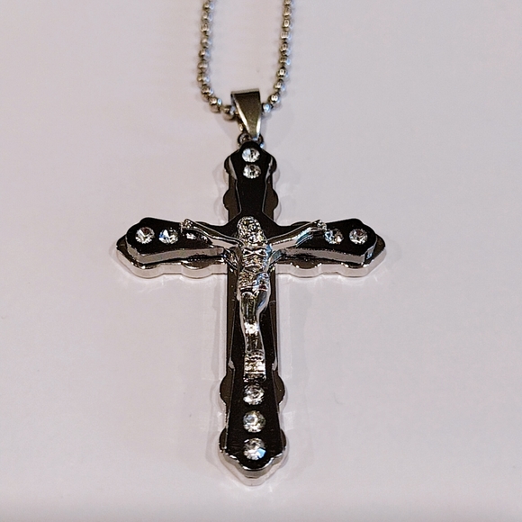 24” Stainless Steel Necklace with 2" Large Cross - Picture 16 of 17